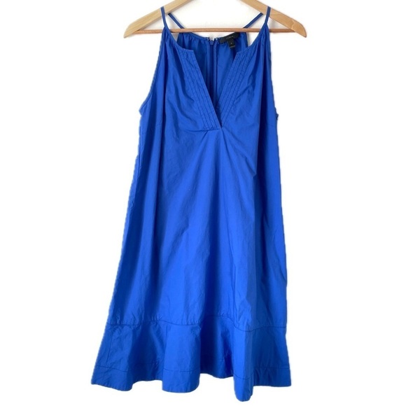 J. Crew Flutter Hem Dress Cobalt Blue F4007 Cotton Back Zip Women’s Size 12 - Picture 3 of 10